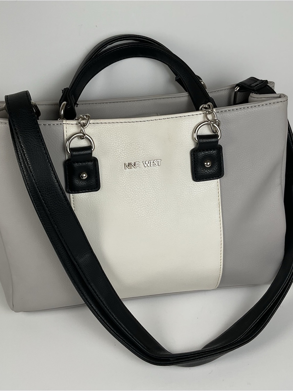 Nine West Colorblock Tote Shoulder Bag Gray White Black Faux Leather